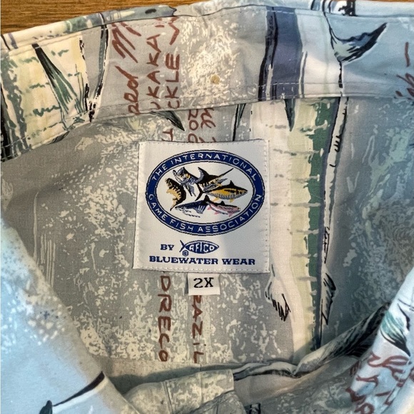AFTCO | Short Sleeve Button Up | Hawaiian Shirt | Marlin / Sail Fish Print | 2X - Picture 2 of 3